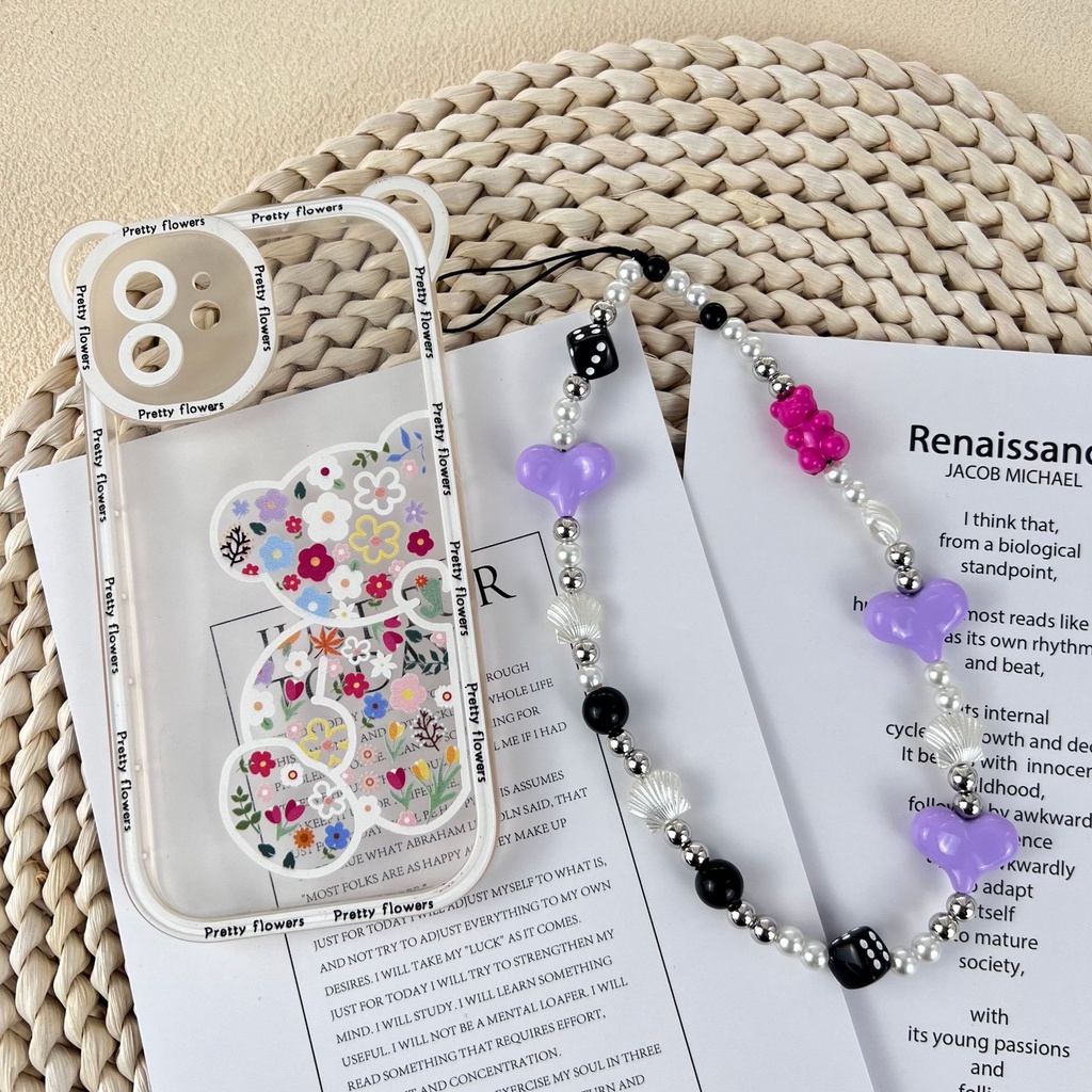 Dây Xích Acrylic In Hình Gấu / Bướm Nhiều Màu Chống Mất Kiểu Hàn Quốc Cho Điện Thoại