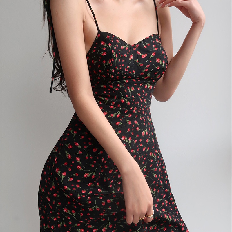 IELGY Đầm Hai Dây Dáng Chữ a Họa Tiết Hoa Thời Trang Mùa Hè Cho Nữ