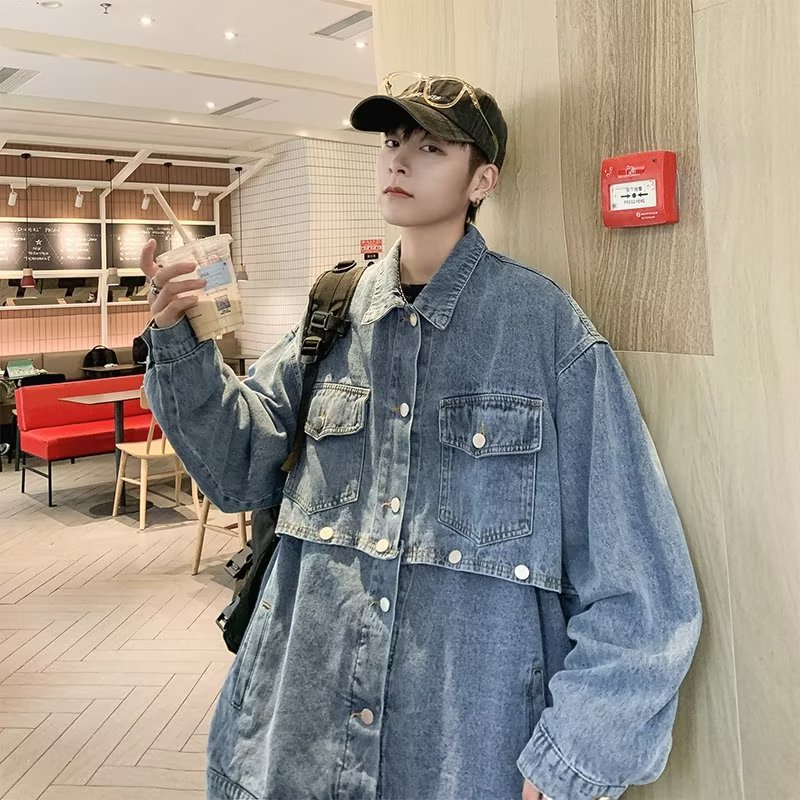 Áo Khoác Denim Dáng Rộng Kiểu Hip-Hop Mỹ Cá Tính Cho Nam