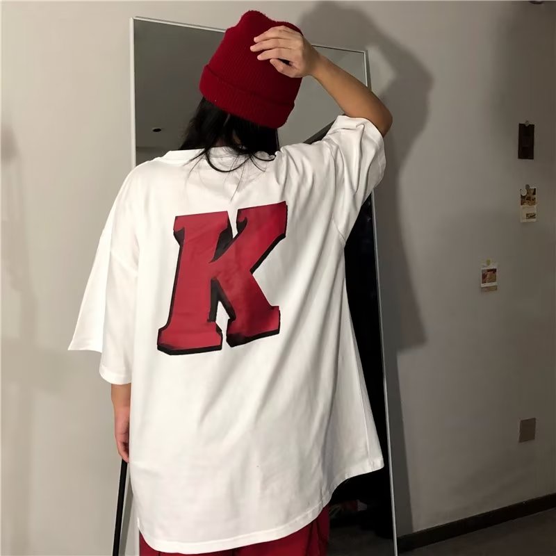 Áo Thun Tay Ngắn Cổ Tròn Dáng Rộng In Chữ K Thời Trang Mùa Hè 2023 Phong Cách Harajuku Size M-5XL