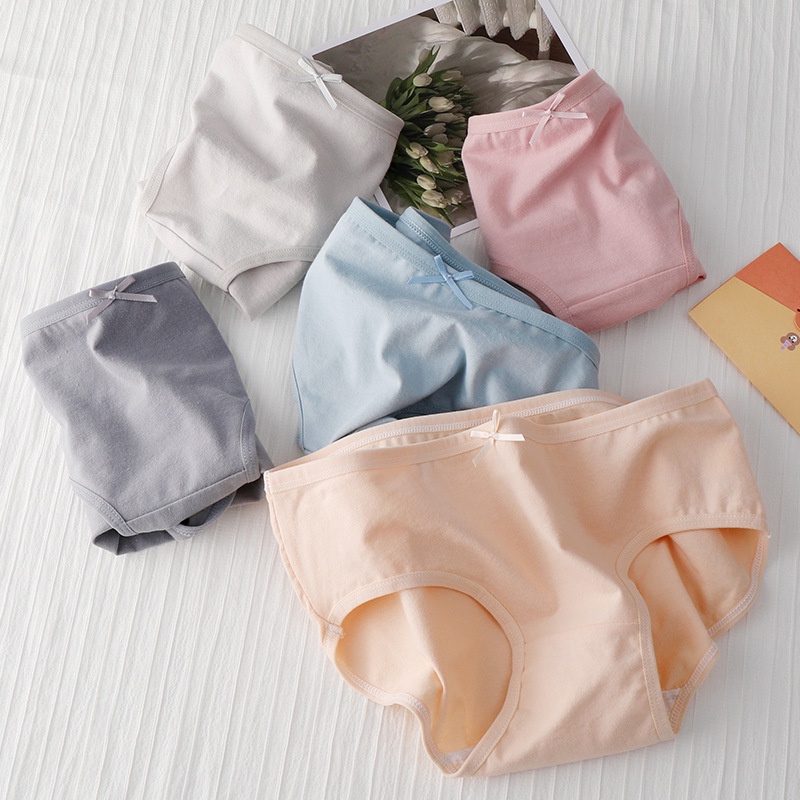 Quần Lót Tam Giác Màu Trơn Chất Liệu Cotton Thoải Mái Cho Nữ