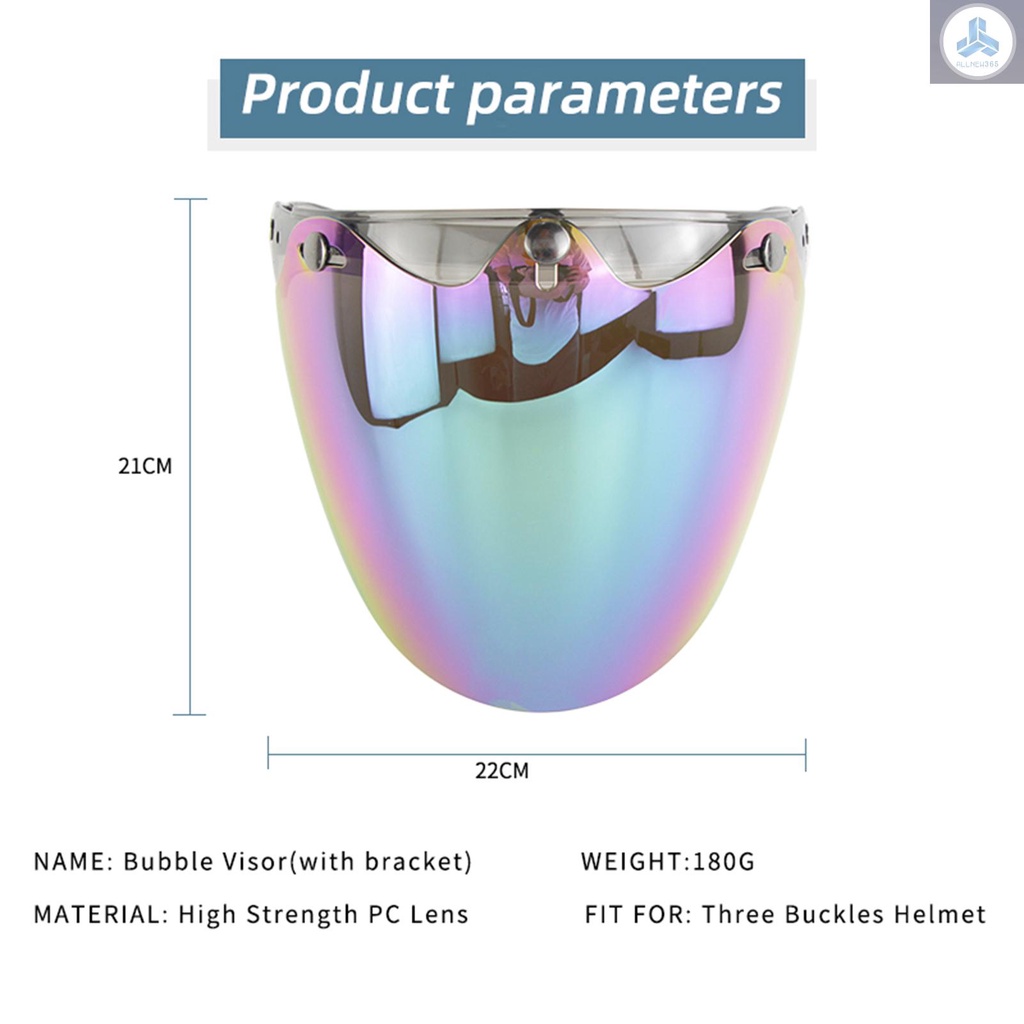 Open Face Helmet Visor Motorcycle Helmet Bubble Lens 3-Snap Bubble Wind Shield Visor