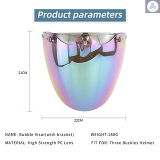 Open Face Helmet Visor Motorcycle Helmet Bubble Lens 3-Snap Bubble Wind Shield Visor