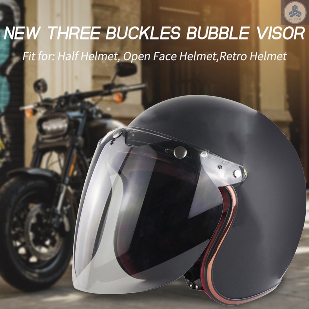 Open Face Helmet Visor Motorcycle Helmet Bubble Lens 3-Snap Bubble Wind Shield Visor