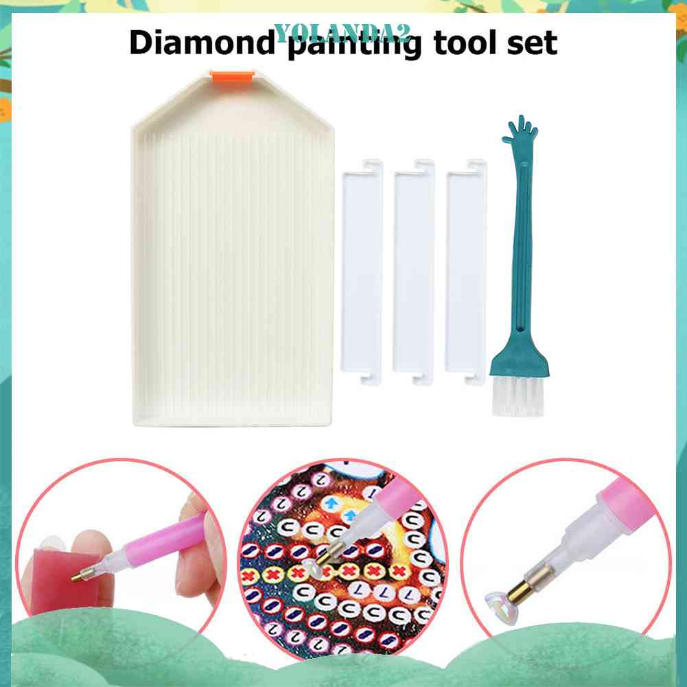 Khay Làm Tranh Đính Đá Kèm Cọ Vệ Sinh Tiện Dụng DIY