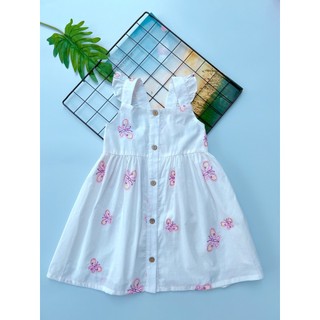 Đầm Sally, đầm hai dây thêu bướm vải cotton mềm mát, đầm hai dây trắng cho bé gái.