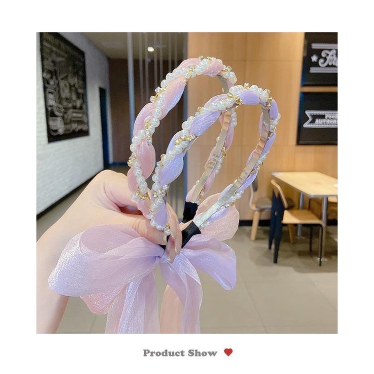 Băng Đô Cài Tóc Đính Nơ Và Ngọc Trai Siêu Nữ Tính 8gw1