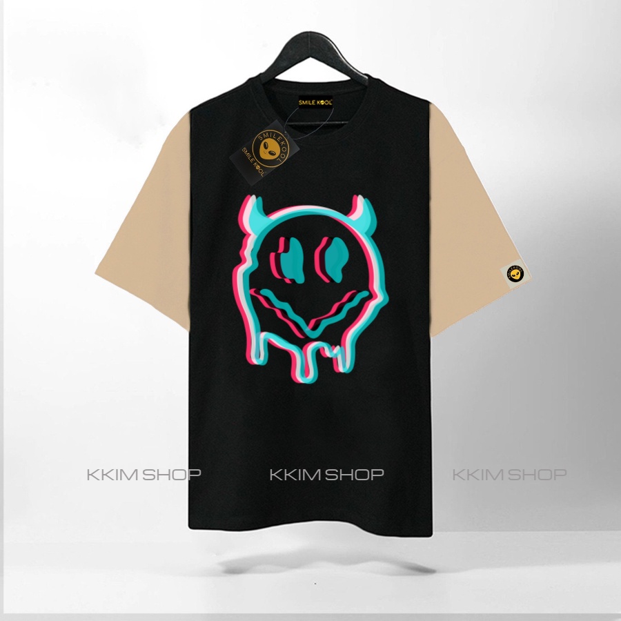 Áo Thun Tay Lỡ SMILE KOOL Phối Màu , Form rộng oversize, unisex nam nữ, chất vải thun Cotton XƯỞNG KKIM.