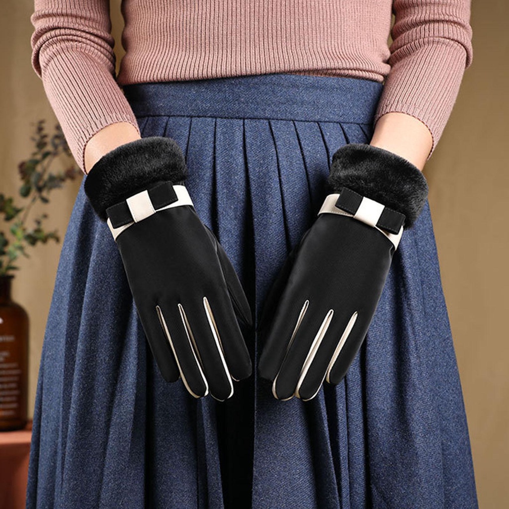 Găng Tay Đi Tuyết Viền Lông Thỏ Giả Mềm Mại Dày Dặn Ấm Áp Chống Trượt Thời Tiết Lạnh Cho Nữ