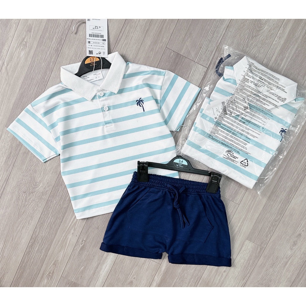 ✨BÁN SỈ✨Bộ kẻ ngang xanh trẻ em áo cotton mix quần nỉ VNXK