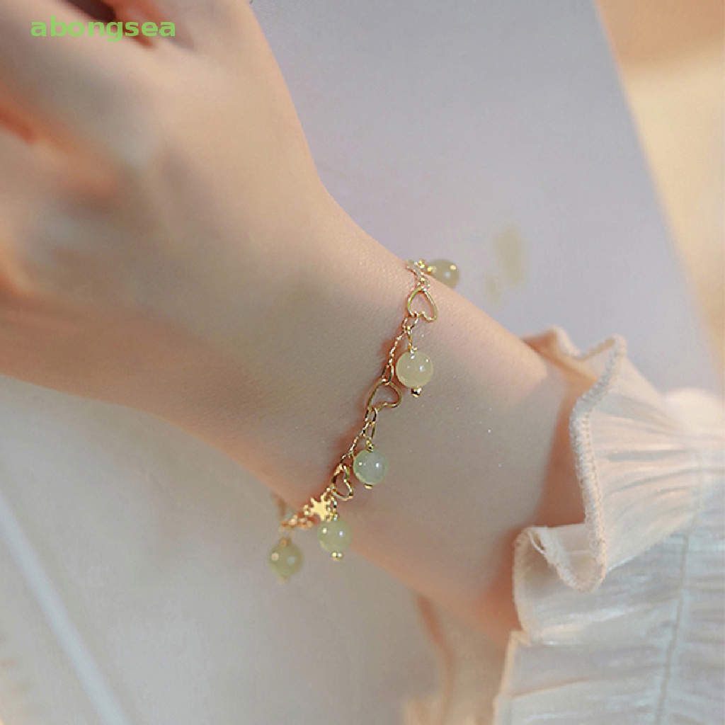 Vòng Tay May Mắn Đính Đá Ngọc Bích Hình Ngôi Sao / Trái Tim Tua Rua Thời Trang Cho Nữ