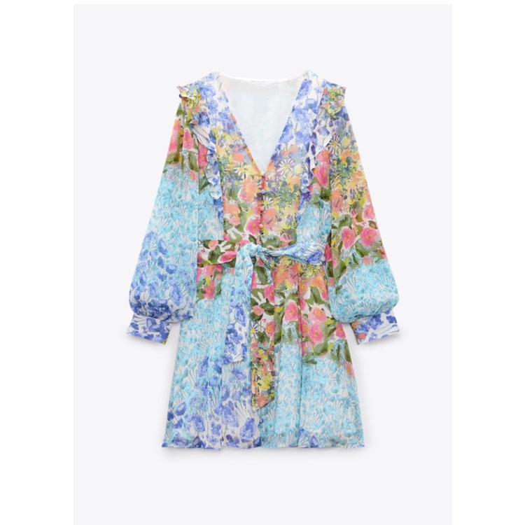 Đầm Zara In Họa Tiết Trang Trí Nơ Đóng Cúc Phối Thắt Lưng Nhiều Lớp Thời Trang Mùa Xuân 22892149