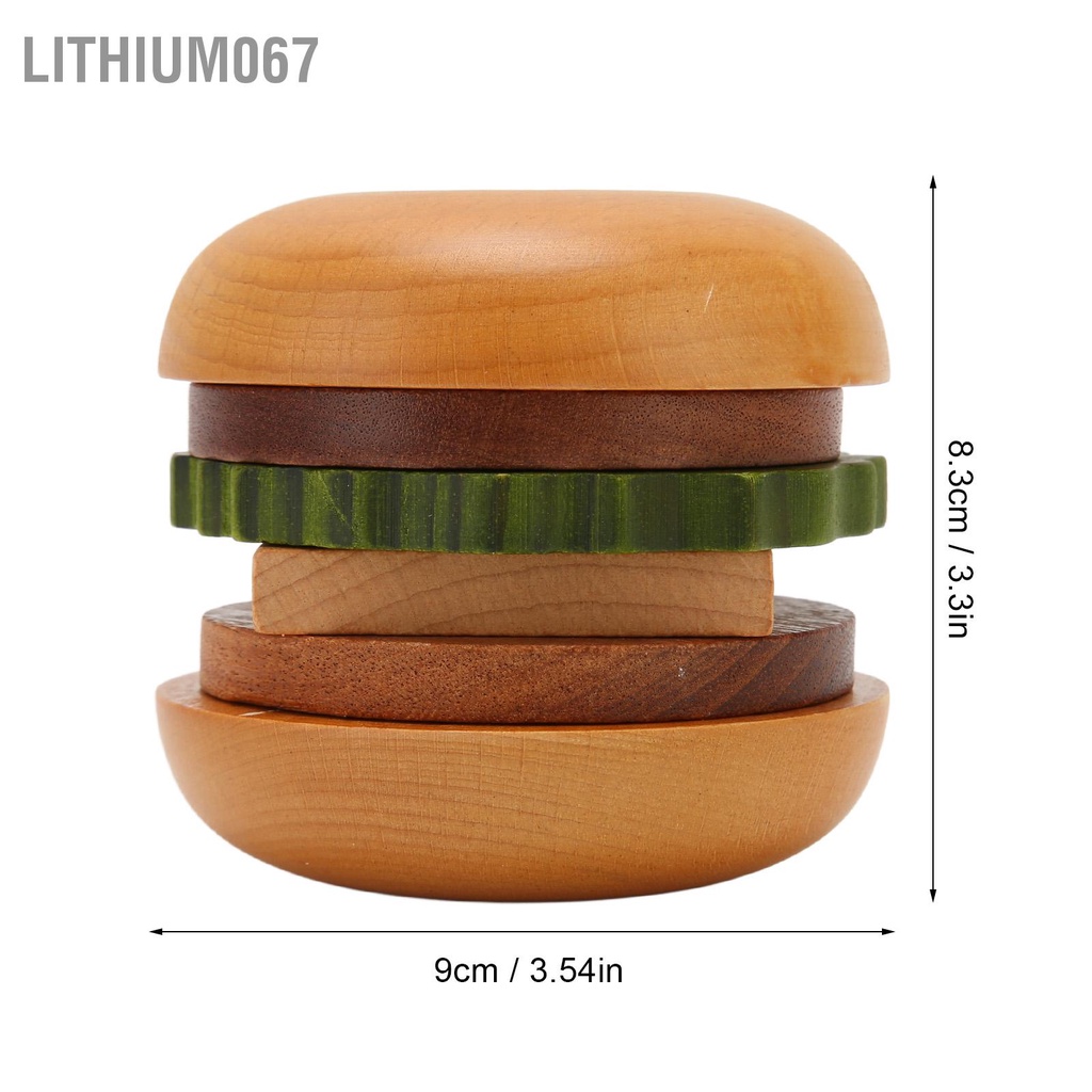 Lithium067 Hamburger Coaster Set Cách nhiệt Đế lót ly uống bằng gỗ tinh tế dễ thương có nam châm cho nhà bếp