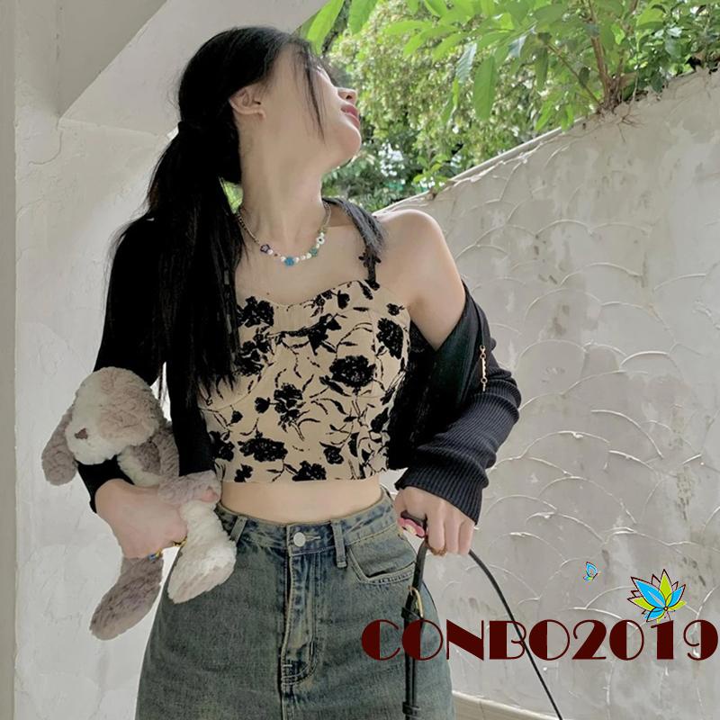 Áo Crop Top Không Tay In Hoa Có Đệm Ngực Dành Cho Nữ