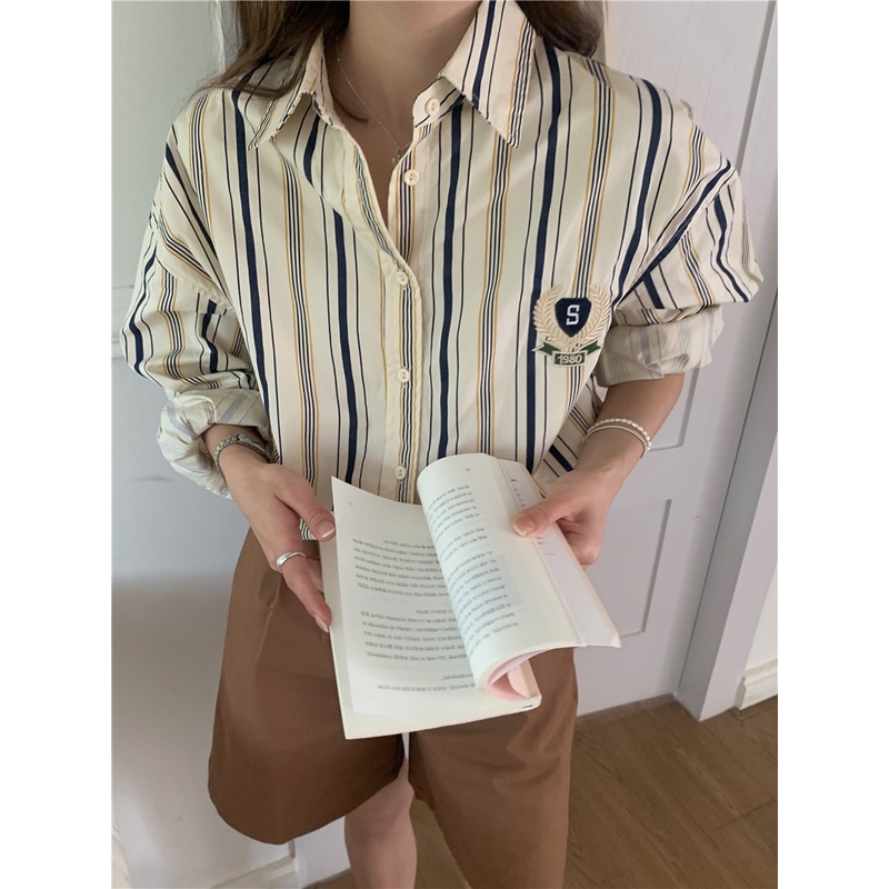 SUXI Áo Sơ Mi Nữ Dài Tay Kẻ Sọc Thời Trang Hàn