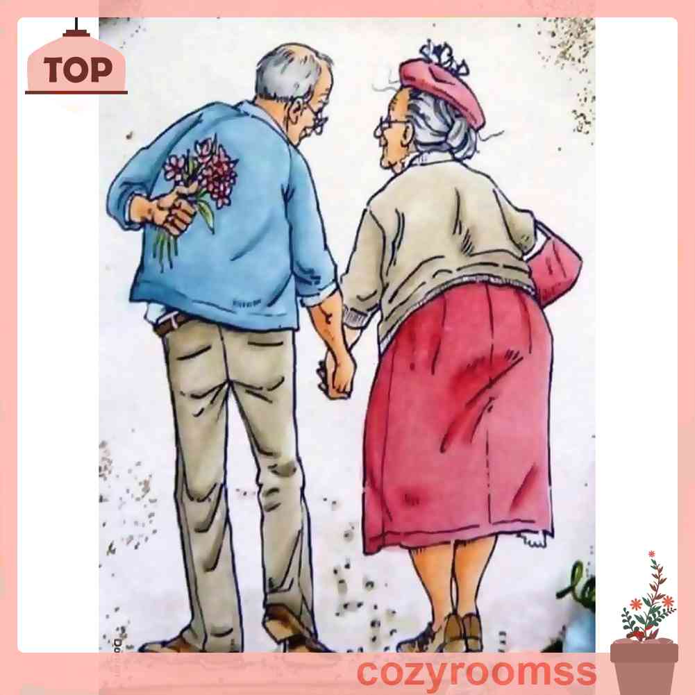 Tranh Đính Đá Kim Cương Toàn Bộ 5D DIY Hình Vẽ Đôi Người Già