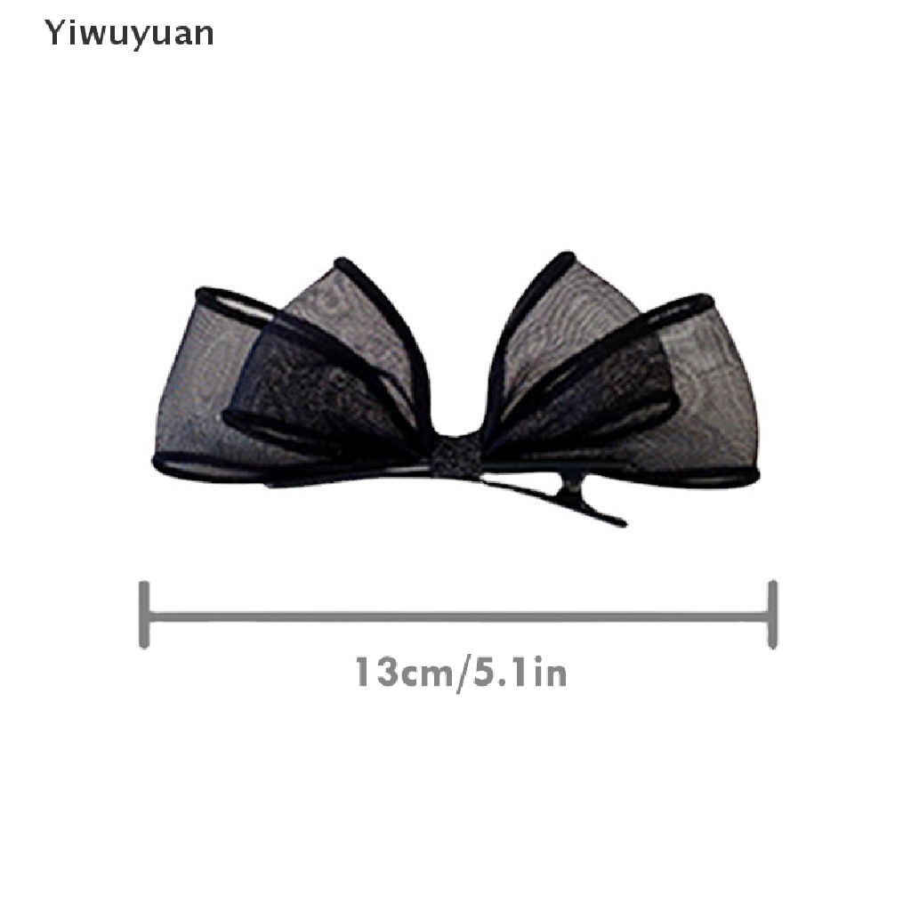 < Yiwuyuan > Kẹp Tóc Nơ Lưới Hai Lớp Phối Ren Màu Đen Thời Trang Nữ 2023