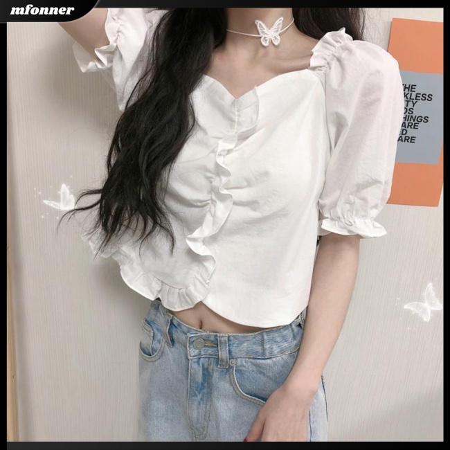 Áo Thun Tay Ngắn Cổ Vuông Màu Sắc Thanh Lịch Dành Cho Nữ