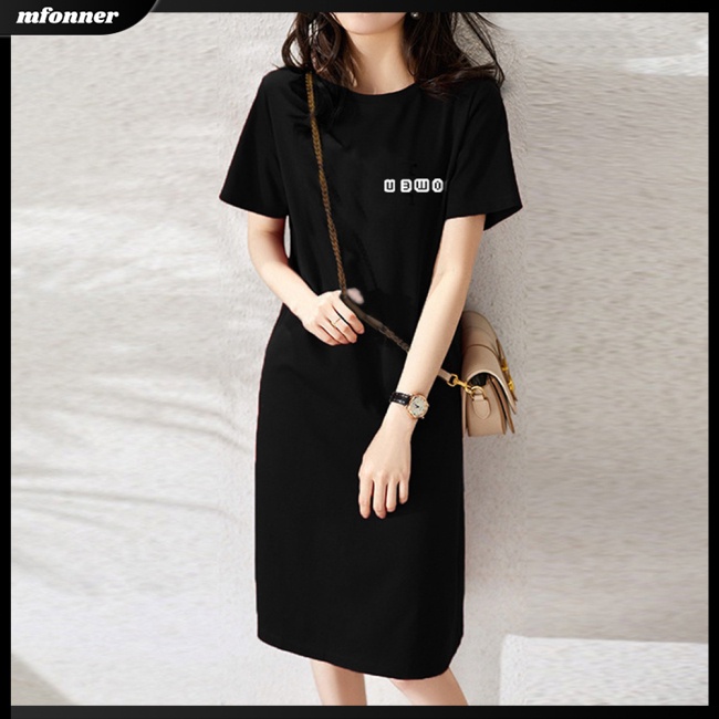 Đầm Thun Tay Ngắn Cổ Tròn Dáng Rộng In Họa Tiết Thời Trang Cho Nữ