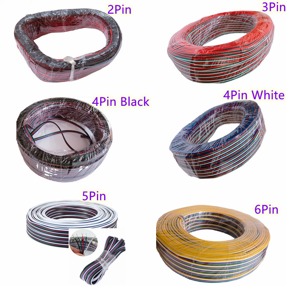 Dây Cáp Nối Dài 30M / 50M / 2pin 3pin 4pin 5Pin 6pin 22AWG Cho Dây Đèn Led RGB / RGBW CCT WS2811 / 2812 50M
