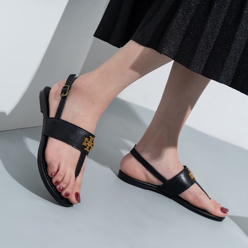 Giày Sandal logo TORY.BURCH Da Đế Bằng Thời Trang Mùa Hè 2023 Kích Thước Lớn Phong Cách Roman Cho Nữ