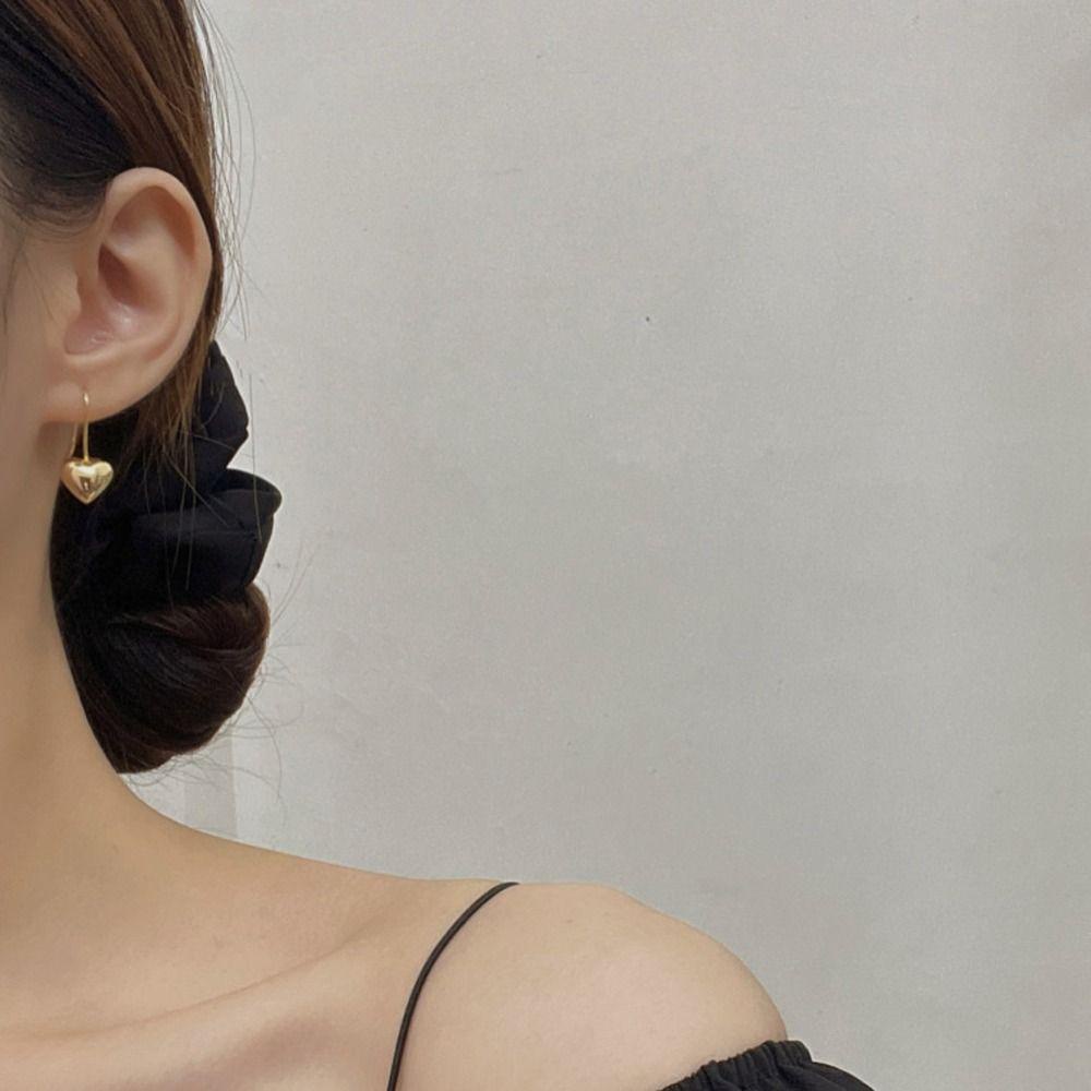 Bông Tai Dáng Dài Hình Trái Tim Đơn Giản Phong Cách Hàn Quốc Thời Trang Cho Nữ