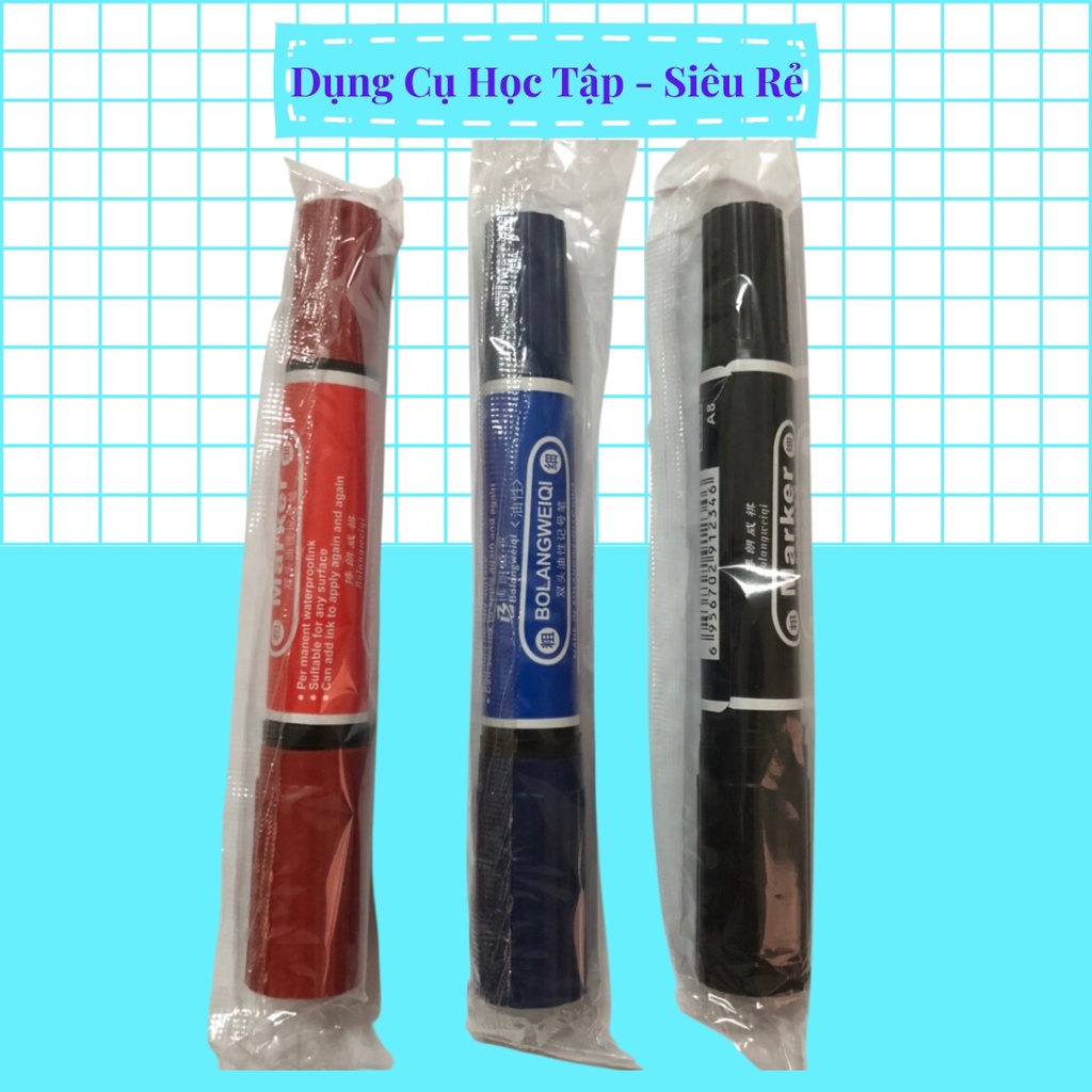 Bút lông dầu 2 đầu 3 màu xanh đỏ đen dùng trong đóng gói ghi mã đánh dấu sản phẩm tiện lợi không trôi mự