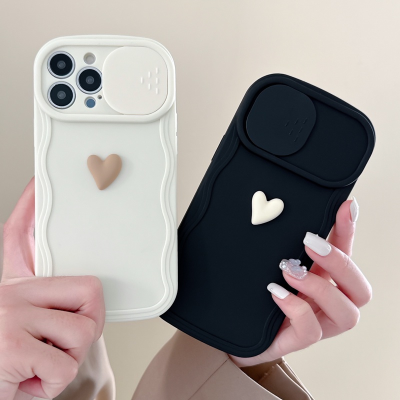 Ốp Điện Thoại TPU Dẻo Màu Be Hình Trái Tim 3D Đơn Giản Cho iPhone 14 13 12 Pro Max Plus 11