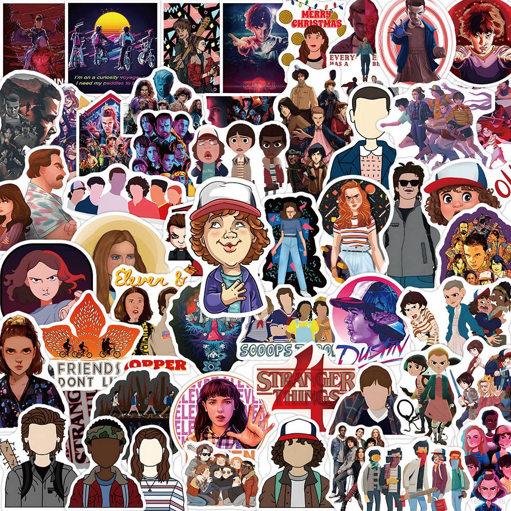 Ellen Bộ 50 Miếng Dán Chống Thấm Nước Hình Stranger Things sci-fi thriller Doodle Làm Quà Tặng Sinh Nhật