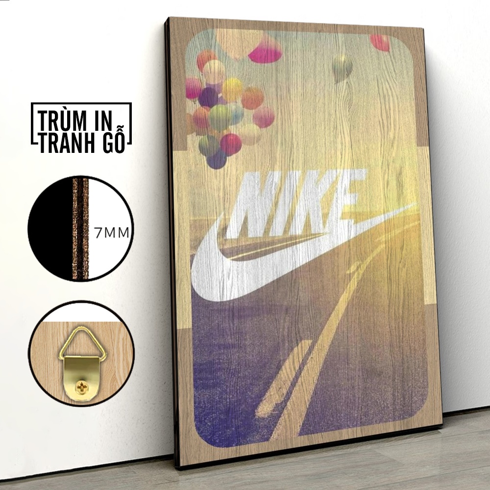 Tranh in gỗ trang trí nội thất Nike Đường decor phòng ngủ phòng khách văn phòng