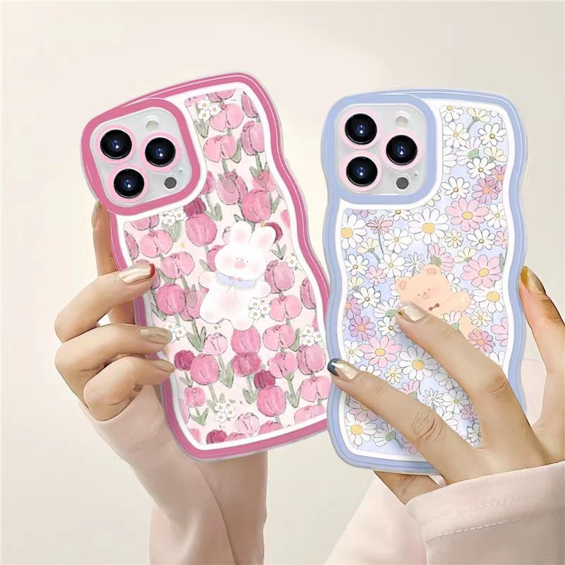 Ốp lưng Oppo Reno 8t 8 8z 7z 7 6 5 4 3 F5 Youth F7 F11 Pro F9 Pro F1s A91 lovely flower Rabbit bear Wave edge soft phone case