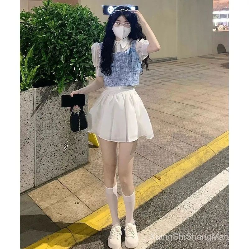 Đầm Mori Ba Mảnh Ôm Eo Hẹp Phong Cách Preppy Hàn Quốc Cho Nữ