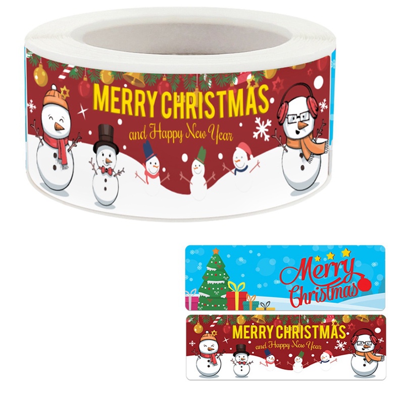 Cuộn 120 Nhãn Dán Trang Trí Giáng Sinh Tự Dính Hình Chữ Nhật Margot3