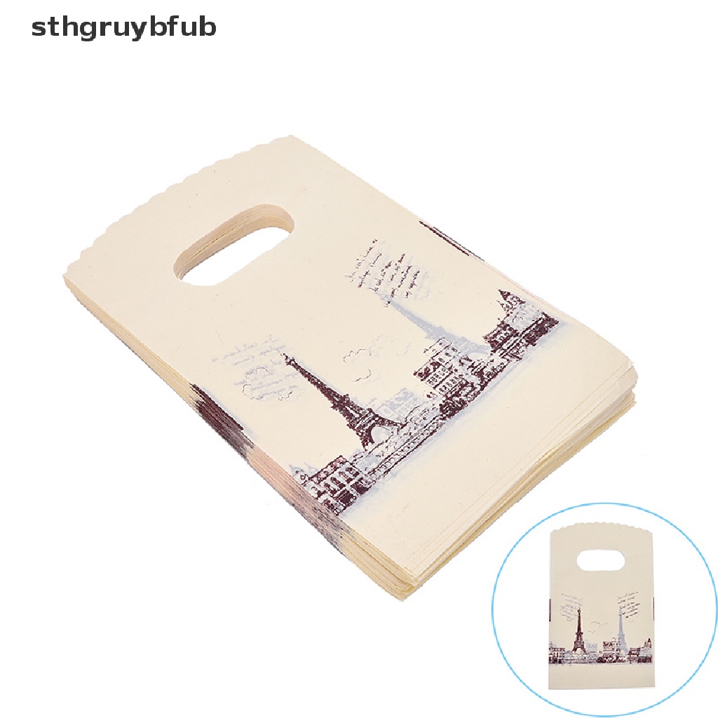 Set 100 Túi Nhựa Mua Sắm Có Tay Cầm In Hình Tháp Eiffel Màu Hồng