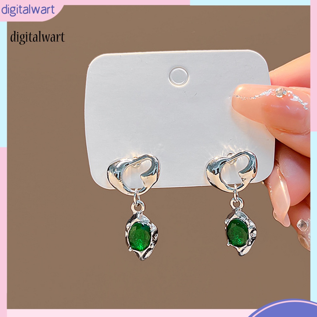 Kỹ Thuật Số| 1 Đôi Bông Tai Hình Trái Tim Đính Đá Pha Lê Xanh Lá Phong Cách Retro