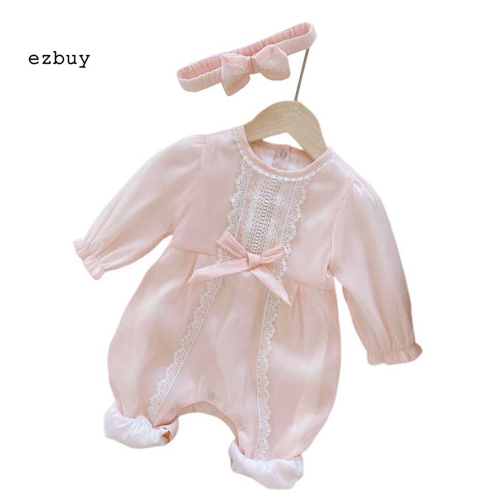 Bộ 2 Món Áo Liền Quần + Băng Đô Nơ Dễ Thương Cho Bé Gái