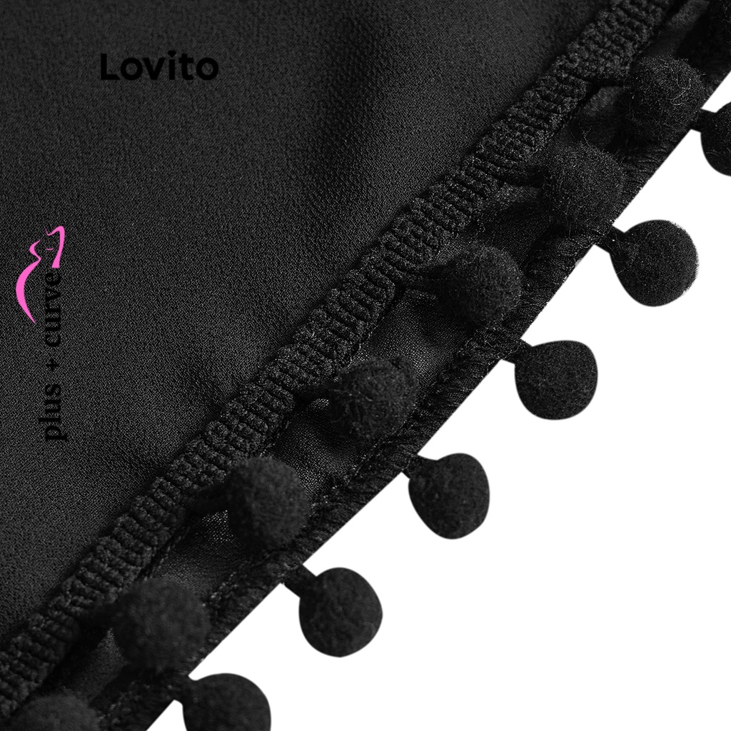 Kimono và khăn quấn Lovito tua rua dây rút màu trơn thường ngày tôn đường cong size lớn cho nữ LPS07071 (Màu đen)