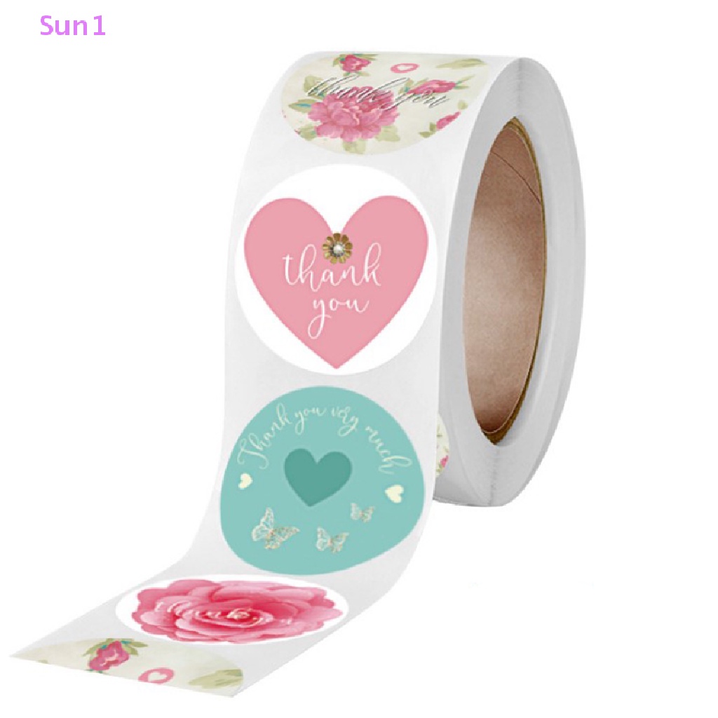 Cuộn 500 Nhãn Dán Tròn In Chữ Thank You Và Hoa Dễ Thương Trang Trí Sổ Tay Giày Thể Thao Họa Tiết Xinh Xắn Chất Lượng