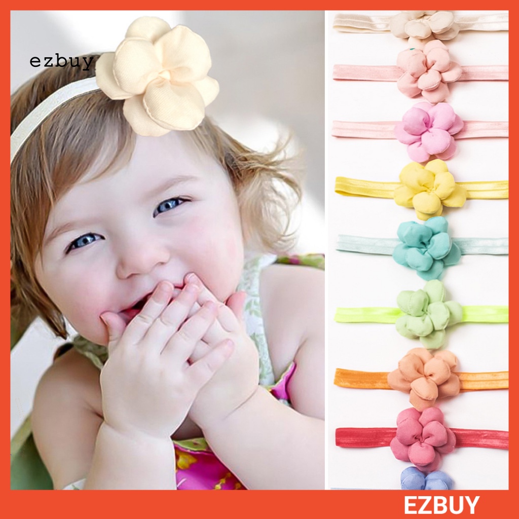 Băng Đô Cài Tóc Đính Hoa 3D Co Giãn Màu Sắc Trơn Thoải Mái Thời Trang Cho Bé Gái