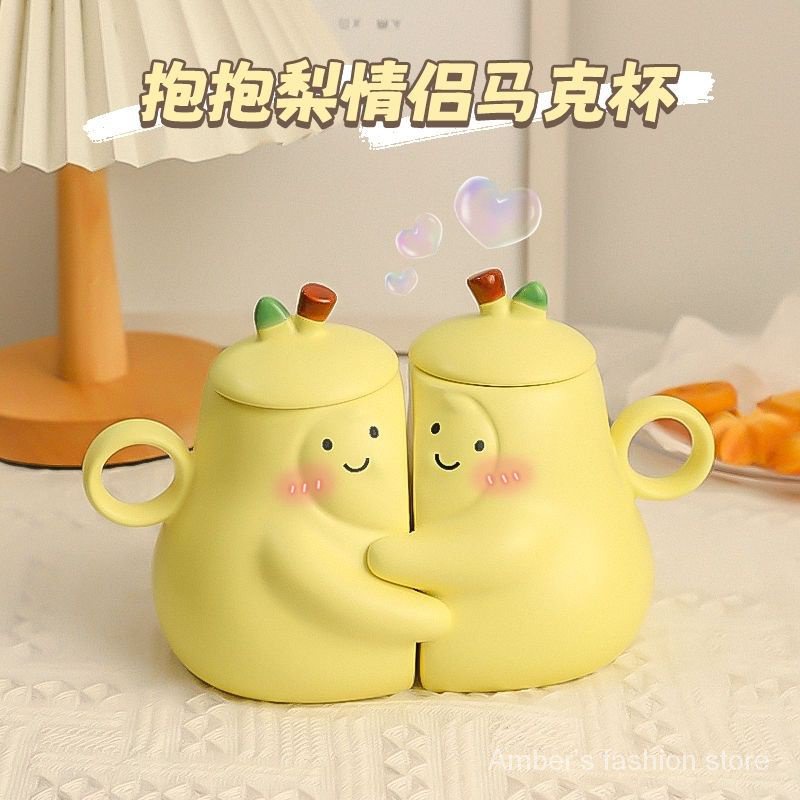 Cốc Sứ Uống Nước Hình Quả Lê Có Nhãn Dán Không Khung Làm Quà Tặng Sinh Nhật Bạn Gái