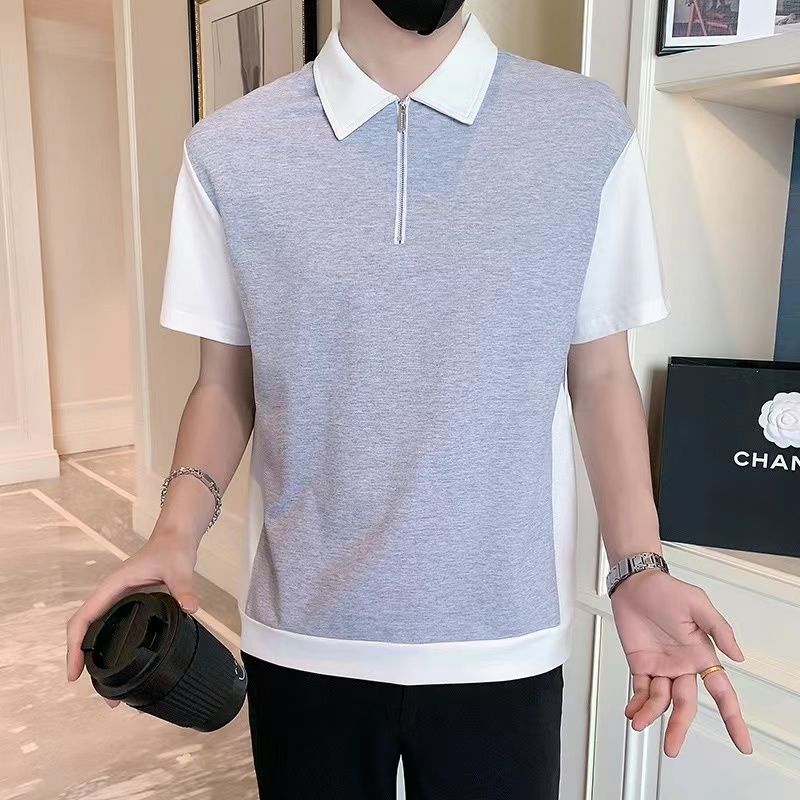 Áo Thun Polo Tay Ngắn Dáng Rộng Màu Sắc Tương Phản Phong Cách Hàn Quốc Thời Trang Cho Nam