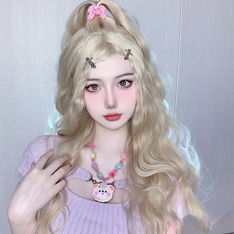 Bộ Tóc Giả Xoăn Màu Trắng Hồng Nhạt Phong Cách Lolita Dành Cho Nam Nữ