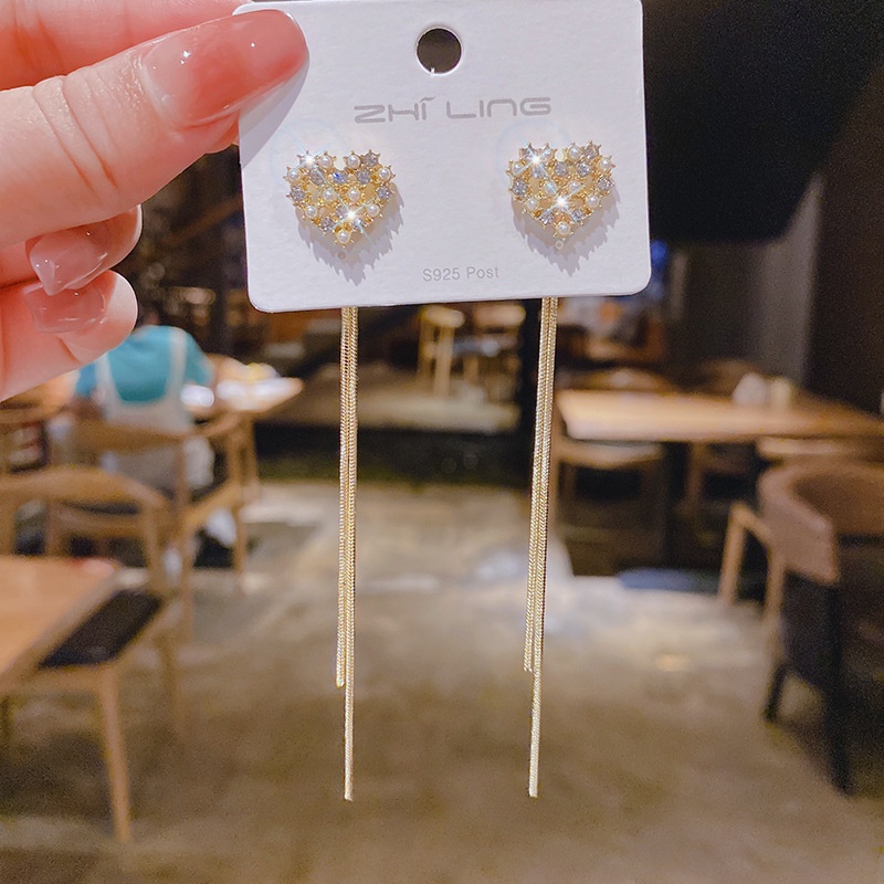 Bông Tai Mạ Bạc 925 Dáng Dài Đính Ngọc Trai / Trái Tim Xinh Xắn