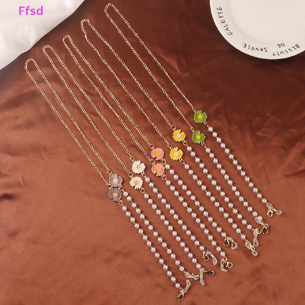 {Ffsd} Dây Đeo Mắt Kính Đính Hạt Ngọc Trai Hình Hoa Cúc Trang Sức Đa Năng * Bán Chạy