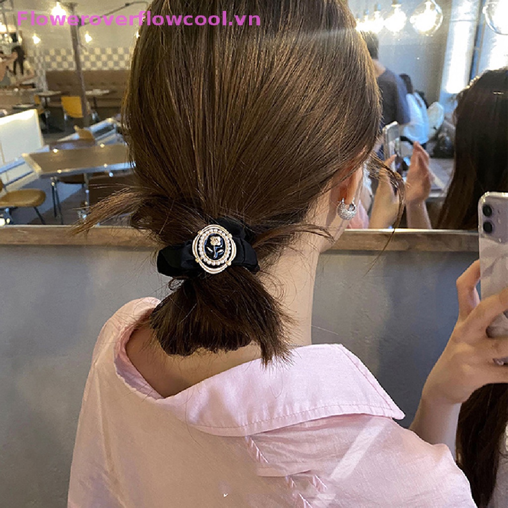 Dây Cột Tóc Co Giãn Bằng Kim Loại Hình Hoa Hồng Phong Cách Vintage Cho Nữ
