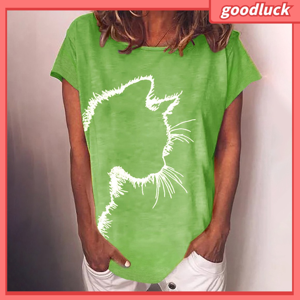 Áo Thun Tay Ngắn Cổ Tròn In Hình Mèo Thời Trang Mùa Hè Cho Nữ