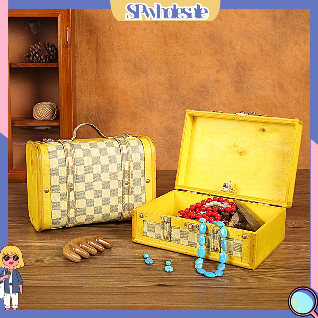 <SPwholesale> Hộp Đựng Trang Sức Bằng Gỗ Sức Chứa Lớn Chống Bụi Phong Cách Retro Dùng Làm Đạo Cụ Chụp Ảnh