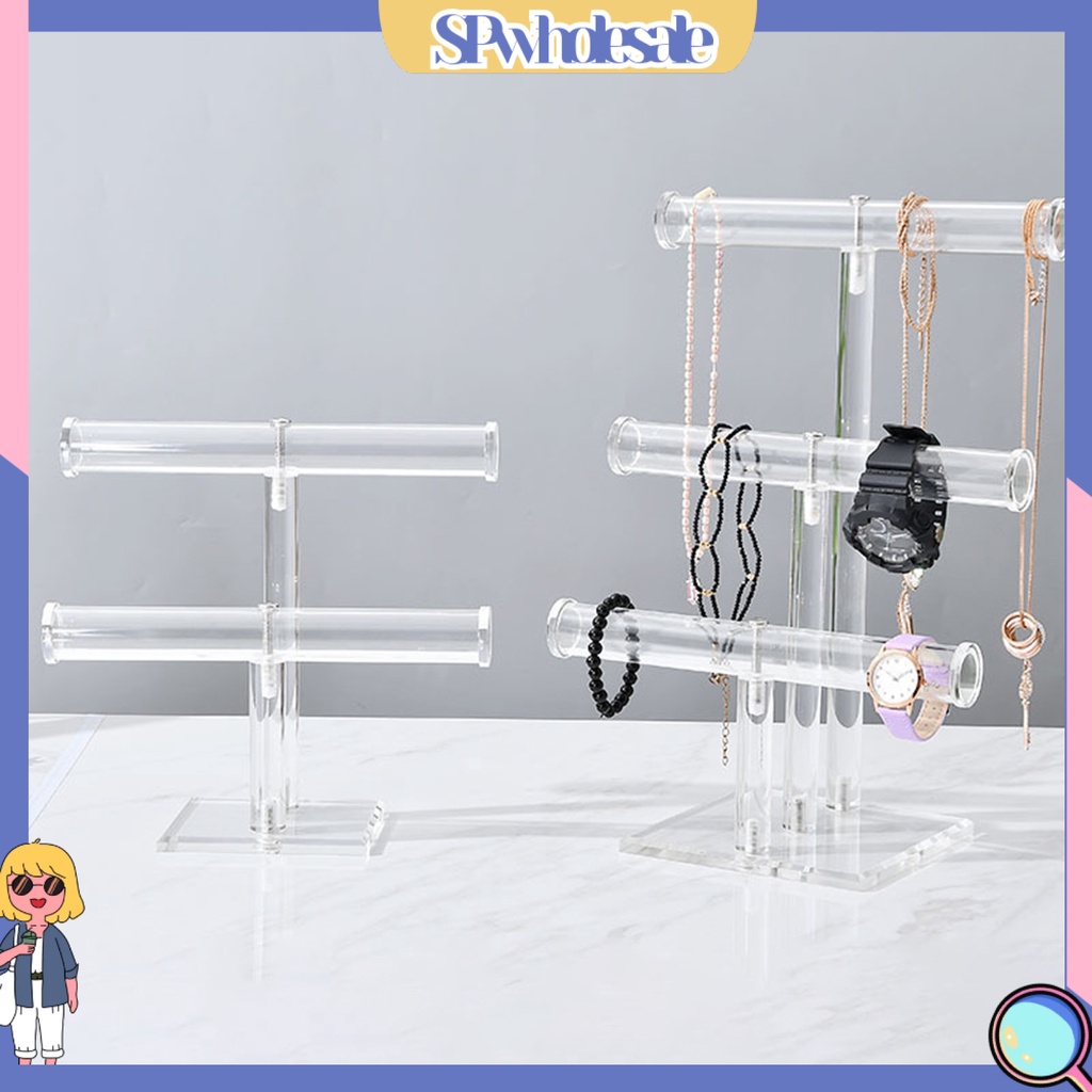<SPwholesale> Giá Đỡ Trưng Bày Trang Sức / Đồng Hồ / Băng Đô Chữ T Bằng Acrylic Ổn Định Tiết Kiệm Không Gian
