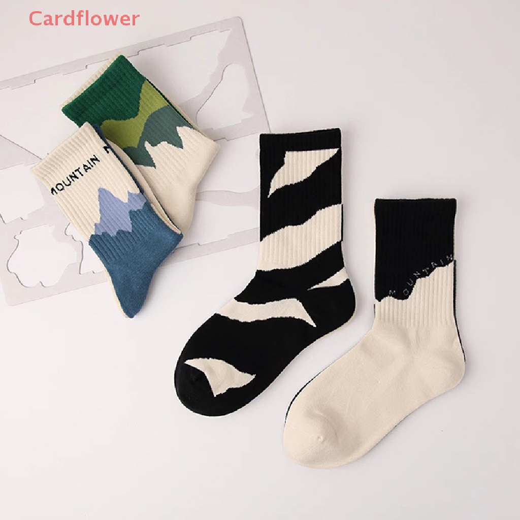 < Cardflower > Vớ Cotton Thoáng Khí Họa Tiết Không Đối Xứng Phong Cách Đường Phố A / B Thời Trang Cho Nam
