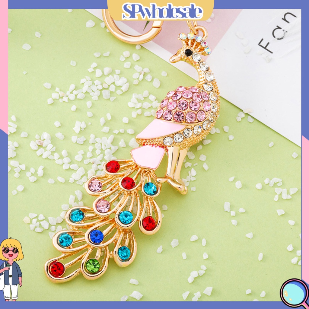 <SPwholesale> Móc Khóa Hình Con Công Ba Chiều Đính Đá Pha Lê Lấp Lánh Trang Trí Túi Xách